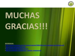 MUCHAS
GRACIAS!!!
REFERENCIAS:
•http://www.proyectalis.com/wp-content/uploads/2008/02/scrum-y-xp-desde-las-trincheras.pdf
• http://www.agilemanifesto.org/
•http://softwareagil.blogspot.com.ar/
•http://es.wikipedia.org/wiki/Lean_software_development
www.lemondata.com.ar

 