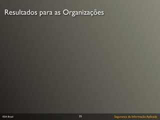 Resultados para as Organizações




ISSA Brasil             25         Segurança da Informação Aplicada
 