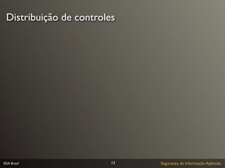 Distribuição de controles




ISSA Brasil              13   Segurança da Informação Aplicada
 