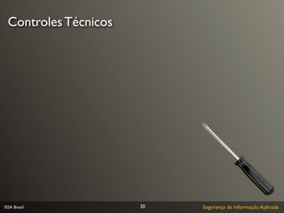 Controles Técnicos




ISSA Brasil           20   Segurança da Informação Aplicada
 