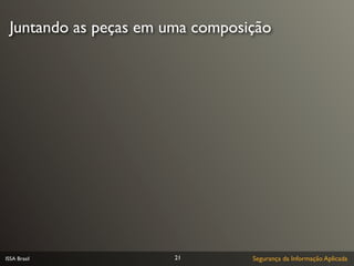 Juntando as peças em uma composição




ISSA Brasil            21        Segurança da Informação Aplicada
 
