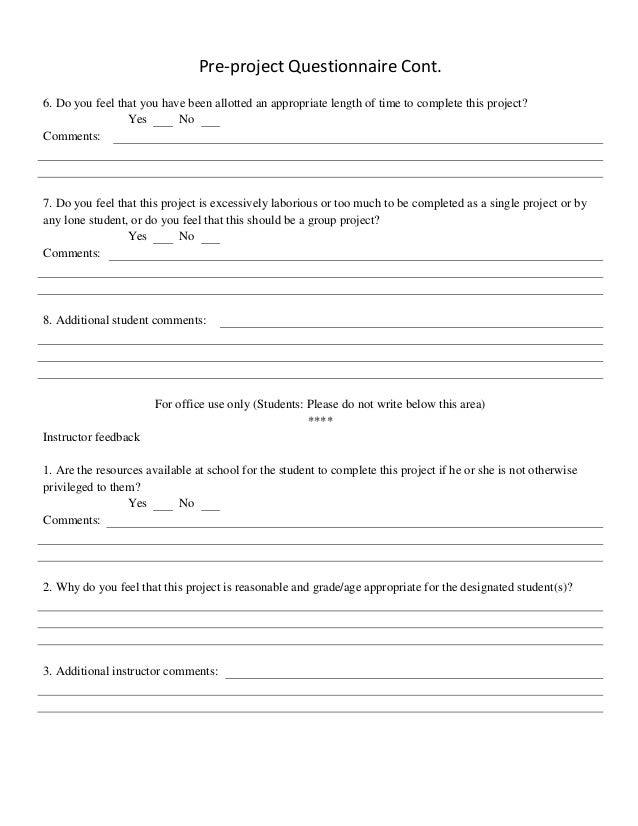 SCS PreProject Questionnaire