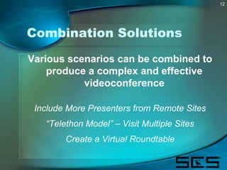 12
Combination Solutions
Various scenarios can be combined to
produce a complex and effective
videoconference
Include More...