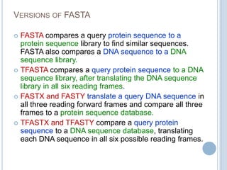 Describe Fasta Comparison Algorithm Sequence comparison techniques | PPTX