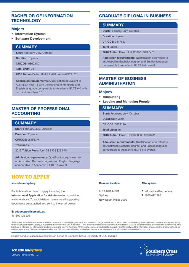 Southern Cross University Scu sydneyflyercourseflyerv april2016