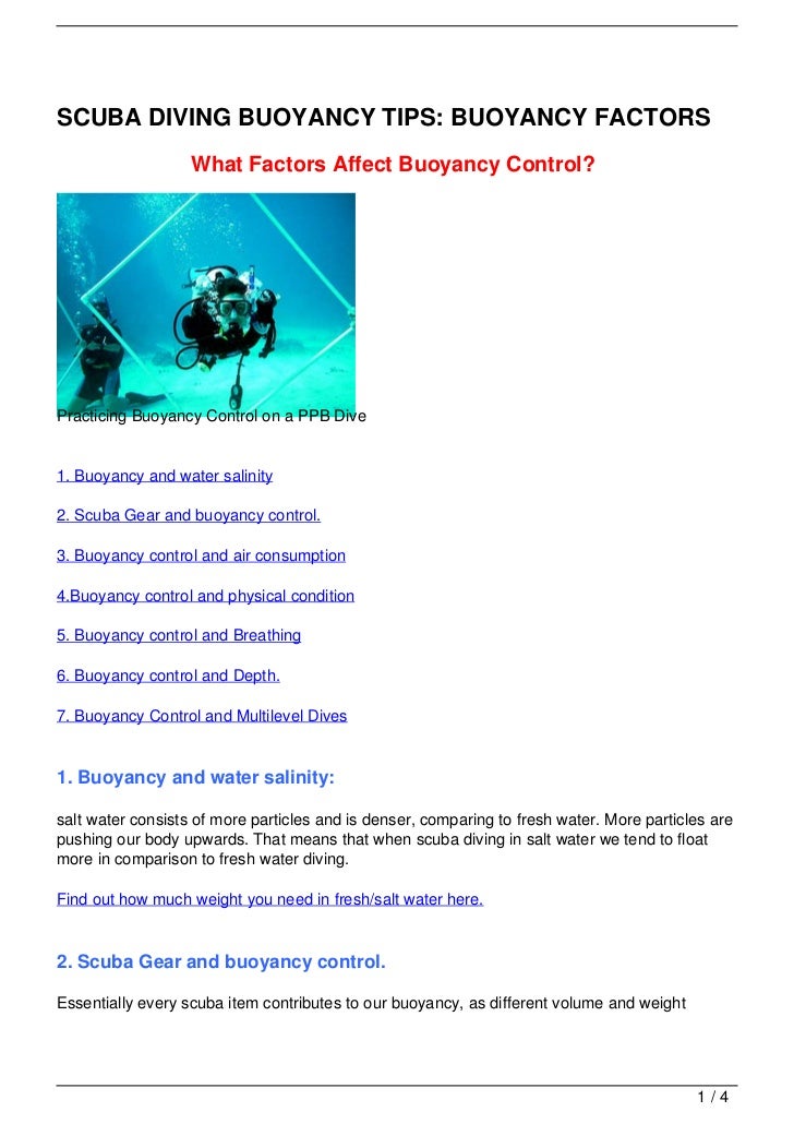 SCUBA DIVING BUOYANCY TIPS BUOYANCY FACTORS