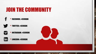 JOIN THE COMMUNITY
• FACEBOOK: #SCUGDK
• TWITTER: #SCUGDK
• INSTAGRAM: #SCUGDK
• LINKEDIN: #SCUGDK
 