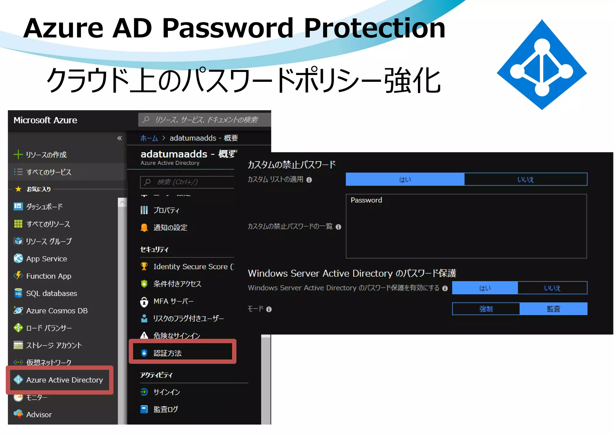 Azure AD Password Protection
クラウド上のパスワードポリシー強化
 