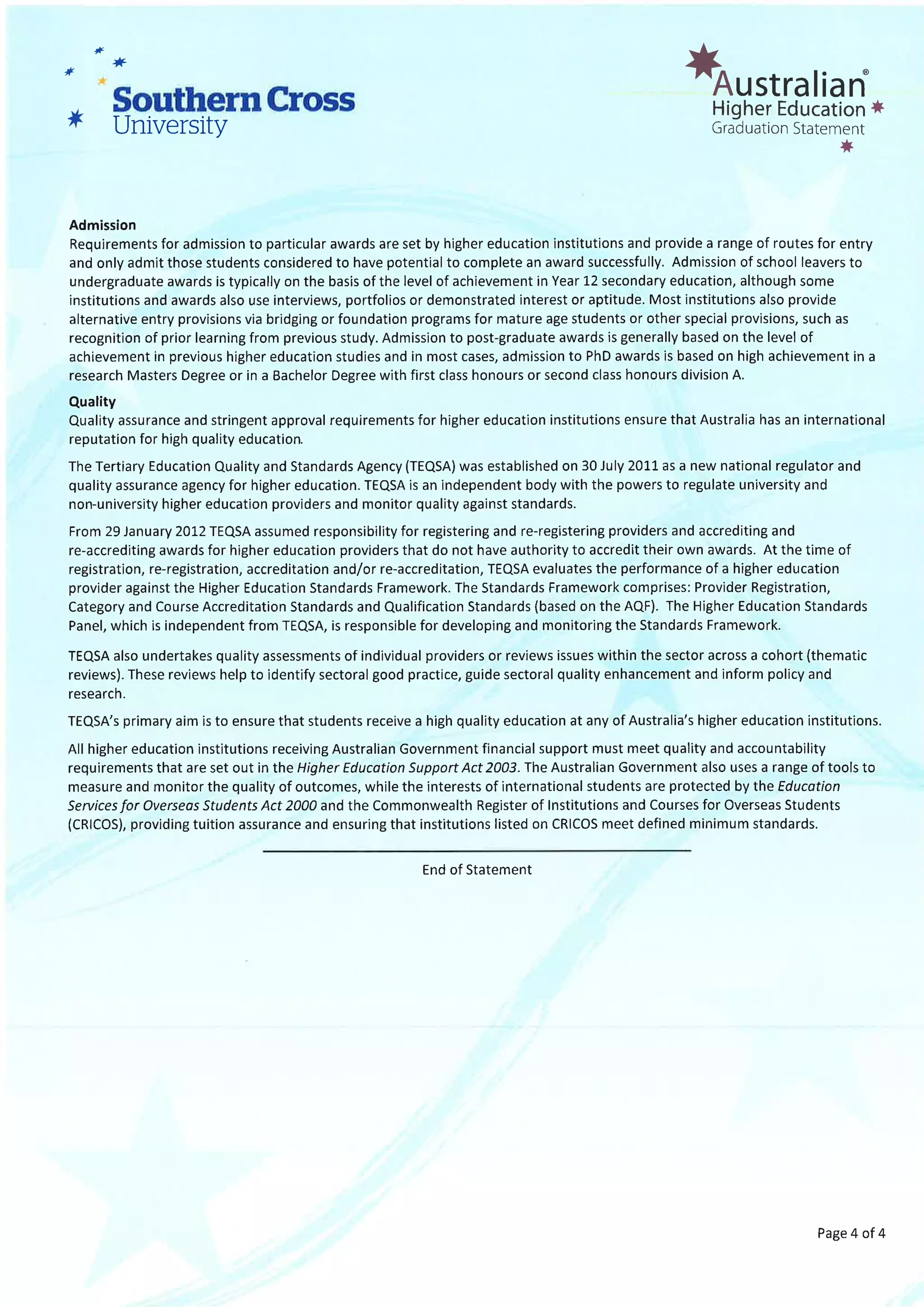 SCU Grad Cert Academic Transcript | PDF