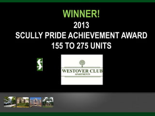 WINNER!
2013
SCULLY PRIDE ACHIEVEMENT AWARD
155 TO 275 UNITS
 
