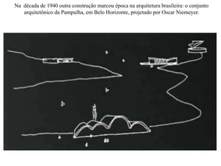 Na década de 1940 outra construção marcou época na arquitetura brasileira: o conjunto
   arquitetônico da Pampulha, em Belo Horizonte, projetado por Oscar Niemeyer.
 