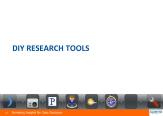 33 Revealing Insights for Clear Decisions
DIY RESEARCH TOOLS
 