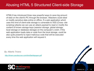 Abusing HTML 5 Structured Client-side Storage © 2009 WhiteHat, Inc.  |  Page 6 http://trivero.secdiscover.com/html5whitepa...
