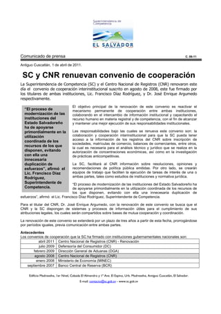 C.06-11 SC y CNR renuevan convenio de cooperación | PDF