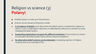 Religion vs science (3)
Polanyi
■ A belief system is made up of three factors
■ Science can be viewed as fitting this mode...