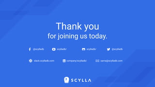 Thank you
for joining us today.
@scylladb scylladb/
slack.scylladb.com
@scylladb
company/scylladb/
scylladb/
sarna@scylladb.com
 