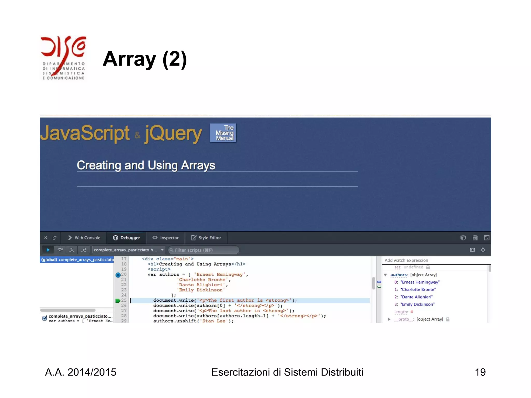 Array (2)
A.A. 2014/2015 Esercitazioni di Sistemi Distribuiti 19
 