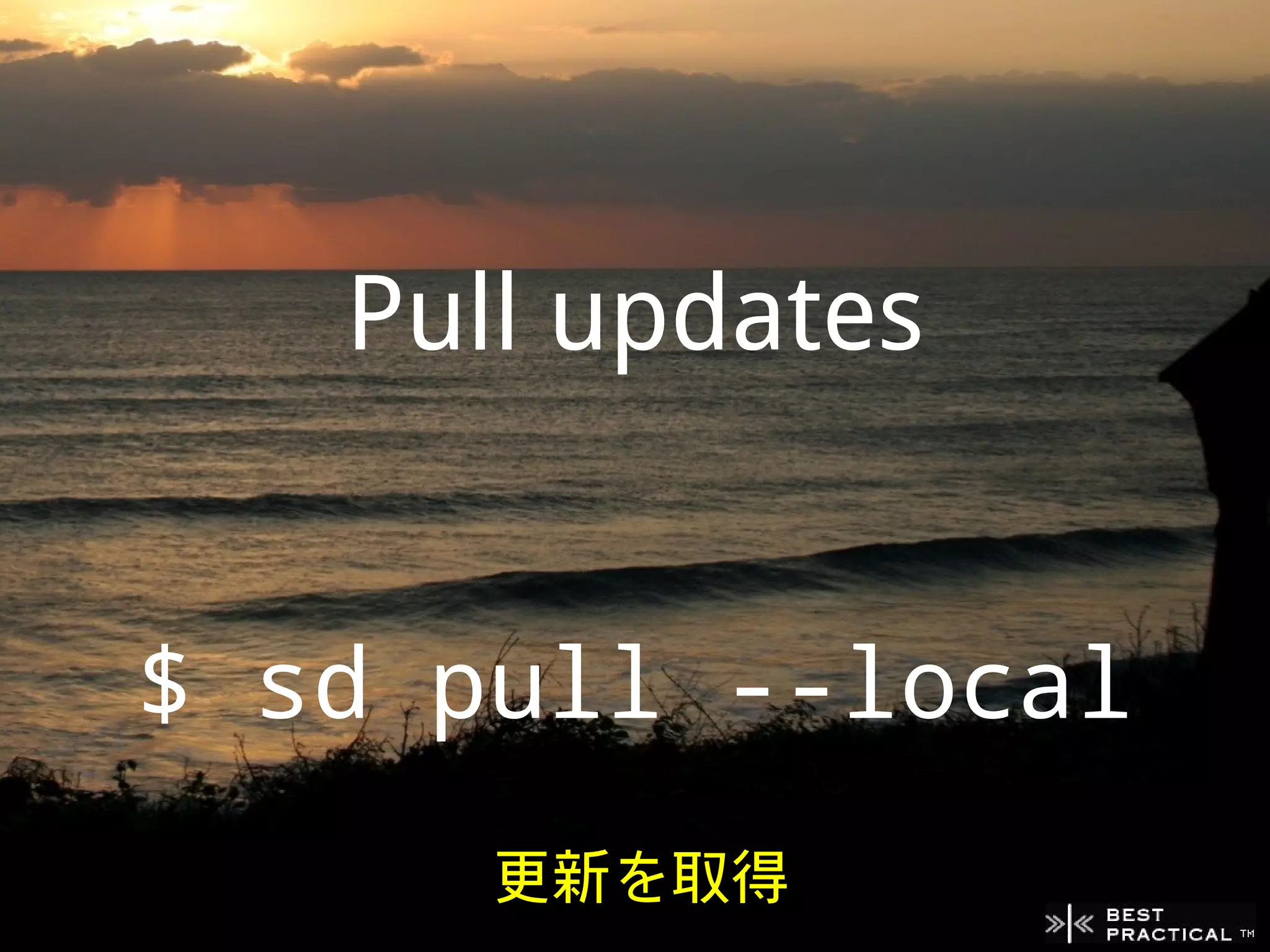Pull updates


$ sd pull --local
      更新を取得
 