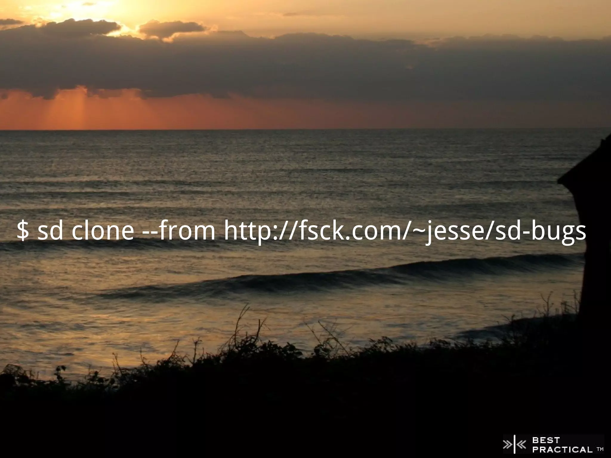 $ sd clone --from http://fsck.com/~jesse/sd-bugs
 