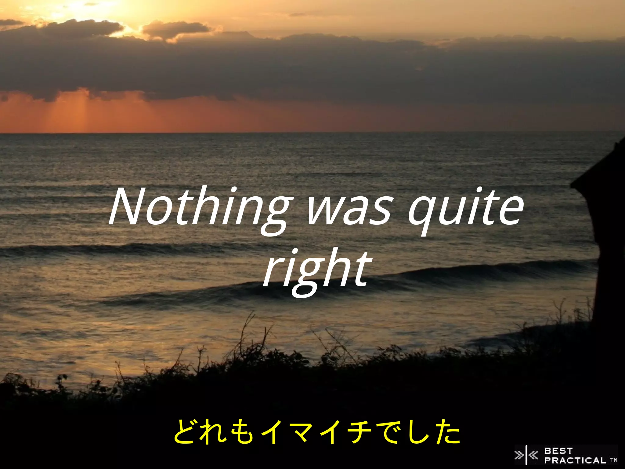 Nothing was quite
      right

  どれもイマイチでした
 