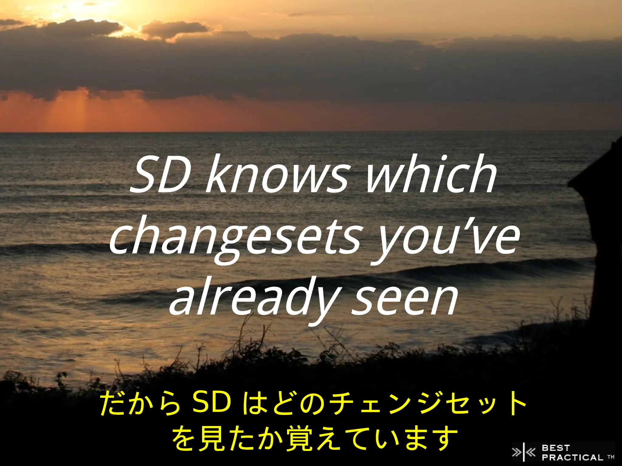 SD knows which
changesets you’ve
  already seen
だから SD はどのチェンジセット
  を見たか覚えています
 