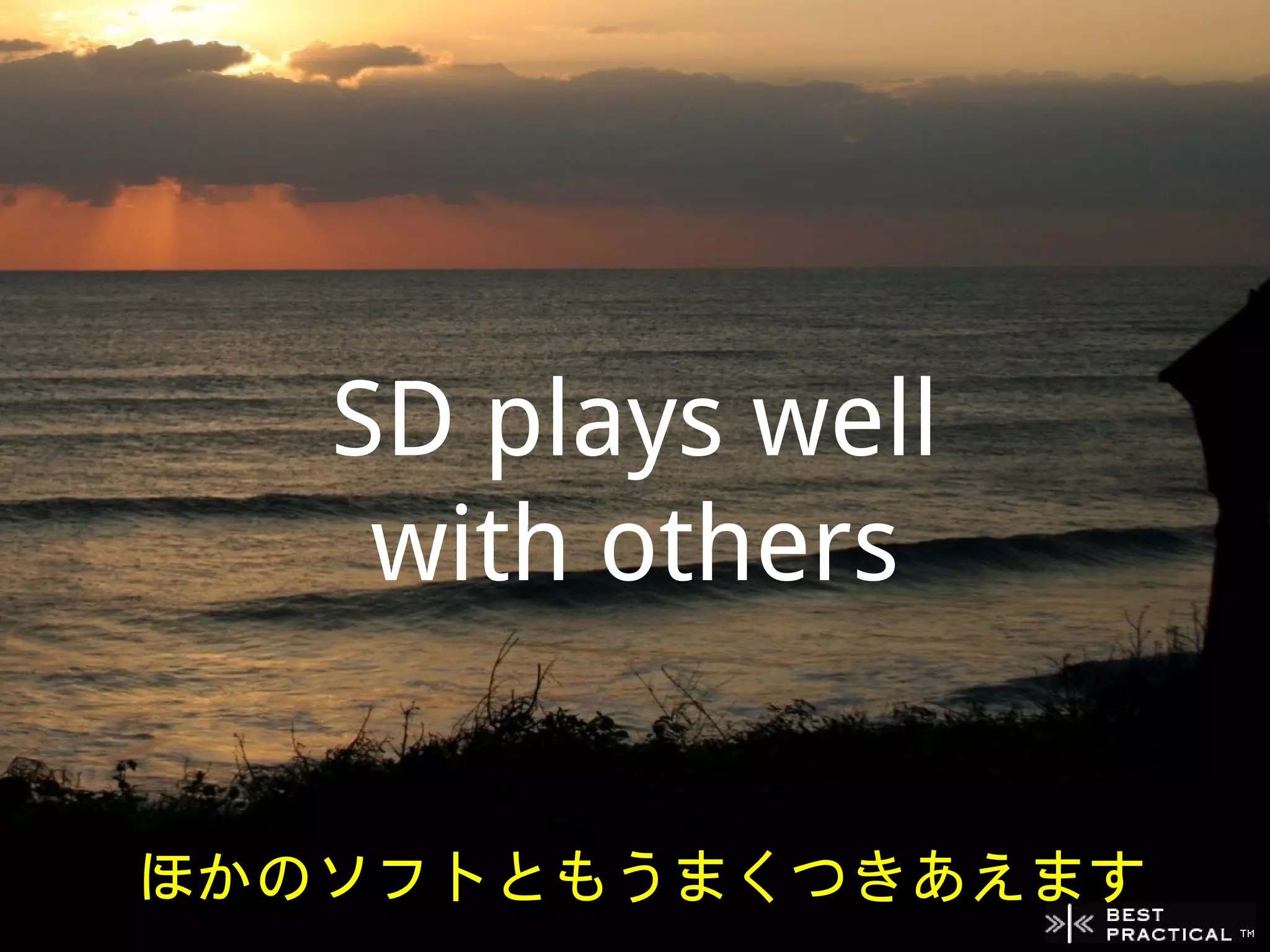 SD plays well
    with others


ほかのソフトともうまくつきあえます
 