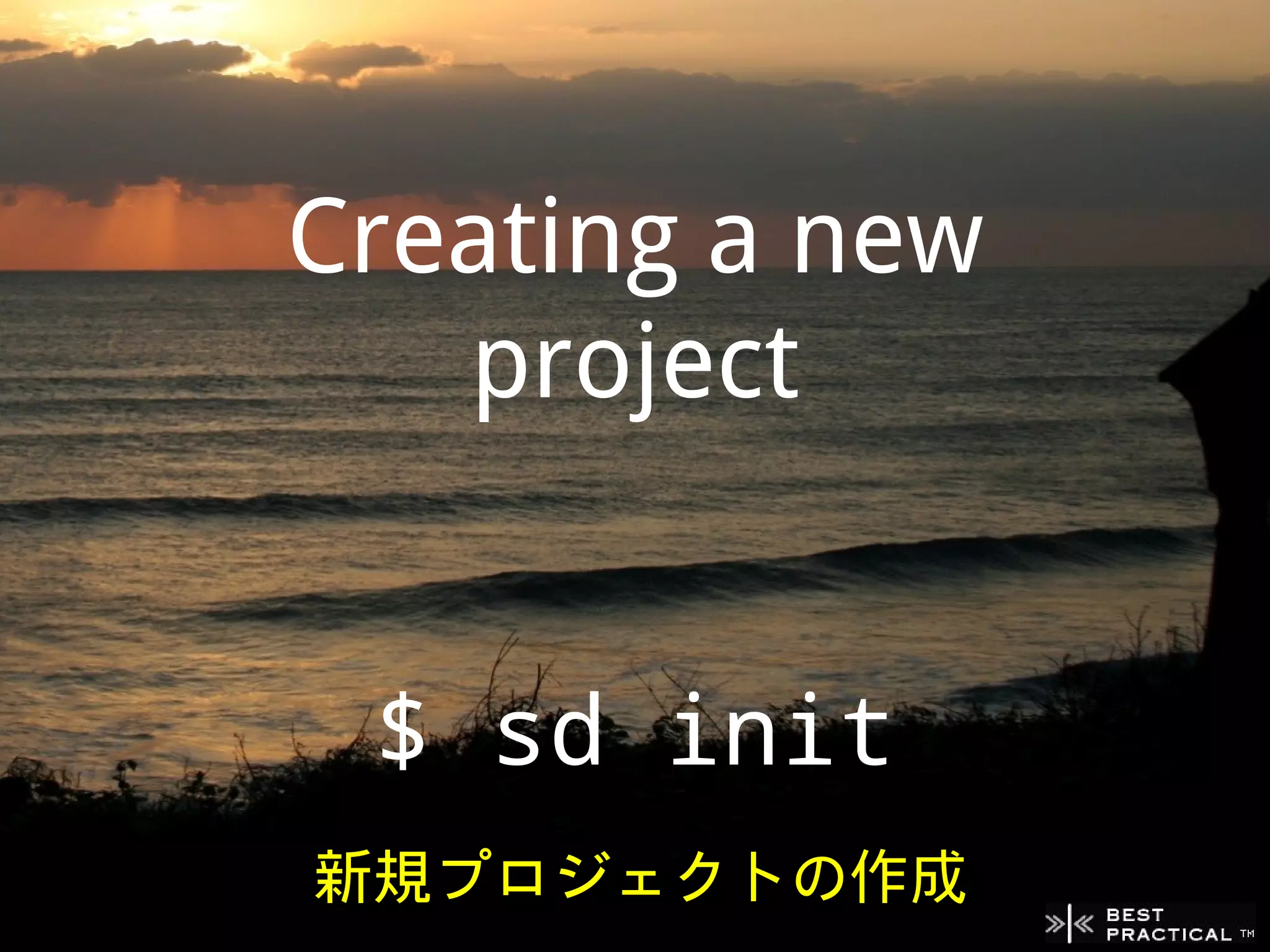 Creating a new
   project


 $ sd init
新規プロジェクトの作成
 