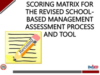 SCORING MATRIX FOR
THE REVISED SCHOOL-
BASED MANAGEMENT
ASSESSMENT PROCESS
AND TOOL
 