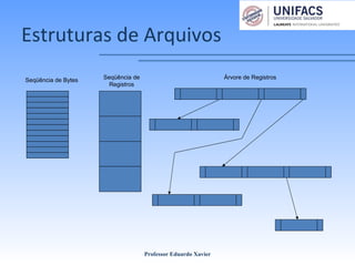 Estruturas de Arquivos
Professor Eduardo Xavier
Seqüência de Bytes Seqüência de
Registros
Árvore de Registros
 
