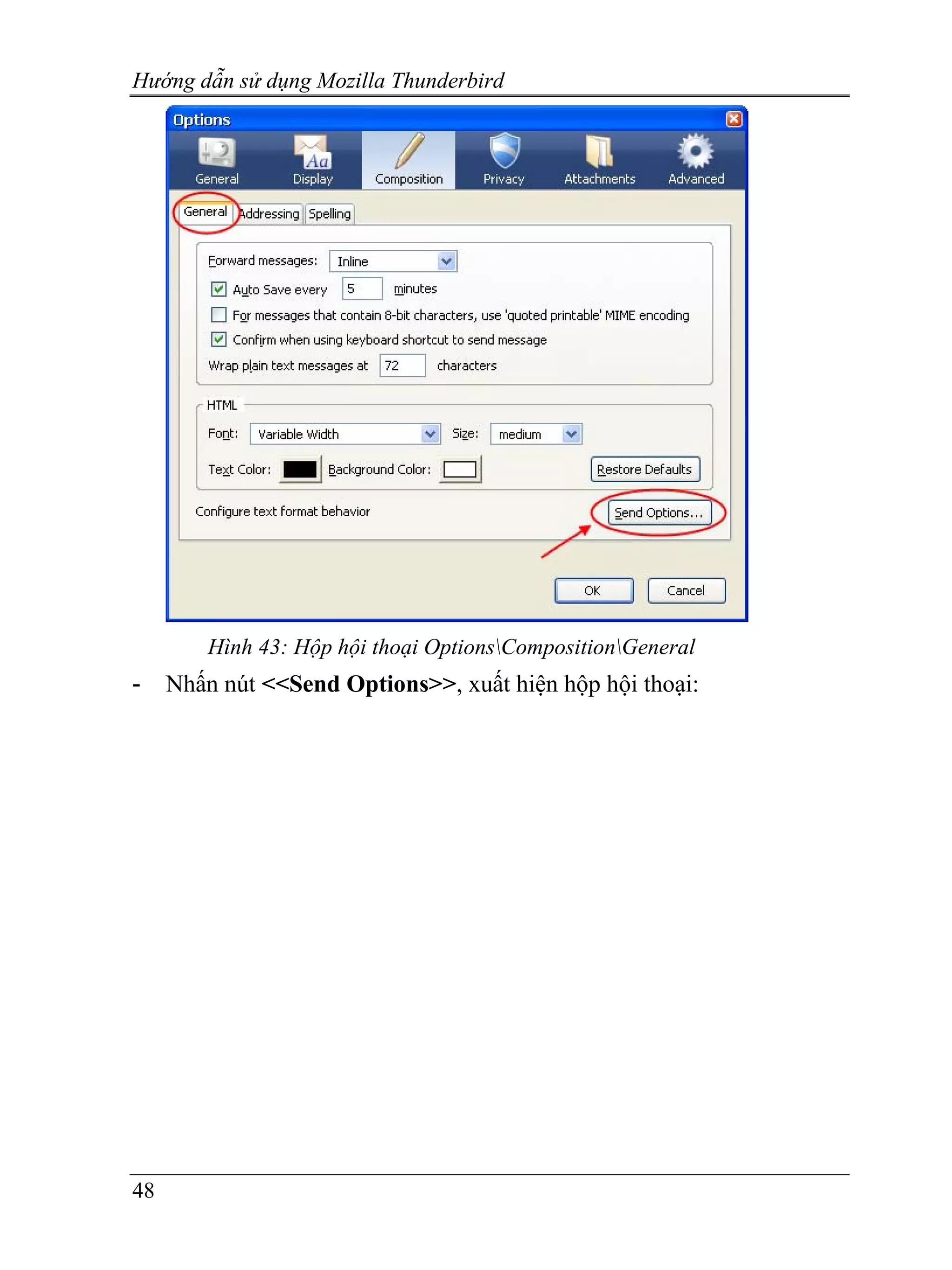 Hướng dẫn sử dụng Mozilla Thunderbird




         Hình 43: Hộp hội thoại OptionsCompositionGeneral
-    Nhấn nút <<Send Options>>, xuất hiện hộp hội thoại:




48
 
