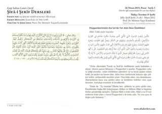 Eyüp Sultan Camii-i Şerifi
ŞifÂ-i ŞerÎf Dersleri
Eserin Adı: eş-ŞifÂ bi-ta’rÎfi hukūkı’l-MustafÂ
Eserin Müellifi: Kādı İyÂ...