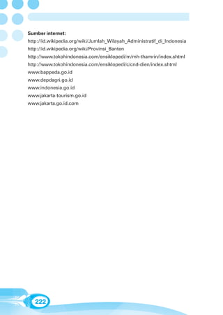 Sumber internet:
http://id.wikipedia.org/wiki/Jumlah_Wilayah_Administratif_di_Indonesia
http://id.wikipedia.org/wiki/Provinsi_Banten
http://www.tokohindonesia.com/ensiklopedi/m/mh-thamrin/index.shtml
http://www.tokohindonesia.com/ensiklopedi/c/cnd-dien/index.shtml
www.bappeda.go.id
www.depdagri.go.id
www.indonesia.go.id
www.jakarta-tourism.go.id
www.jakarta.go.id.com




   222
 
