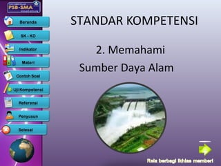 STANDAR KOMPETENSI
2. Memahami
Sumber Daya Alam
 