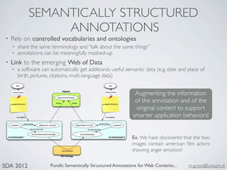 SEMANTICALLY STRUCTURED
                   ANNOTATIONS
 •   Rely on controlled vocabularies and ontologies
     •   share ...