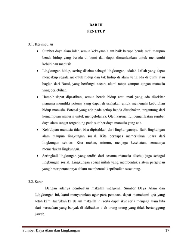 makalah Sumber Daya Alam dan Lingkungan