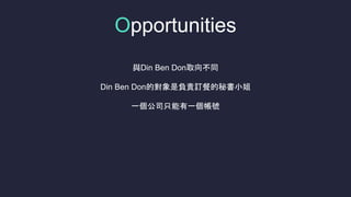 Opportunities
cDin Ben Donȡͬ
Din Ben DonČؓ؟ӆ͵ؕС
һ˾ֻһ̖
 