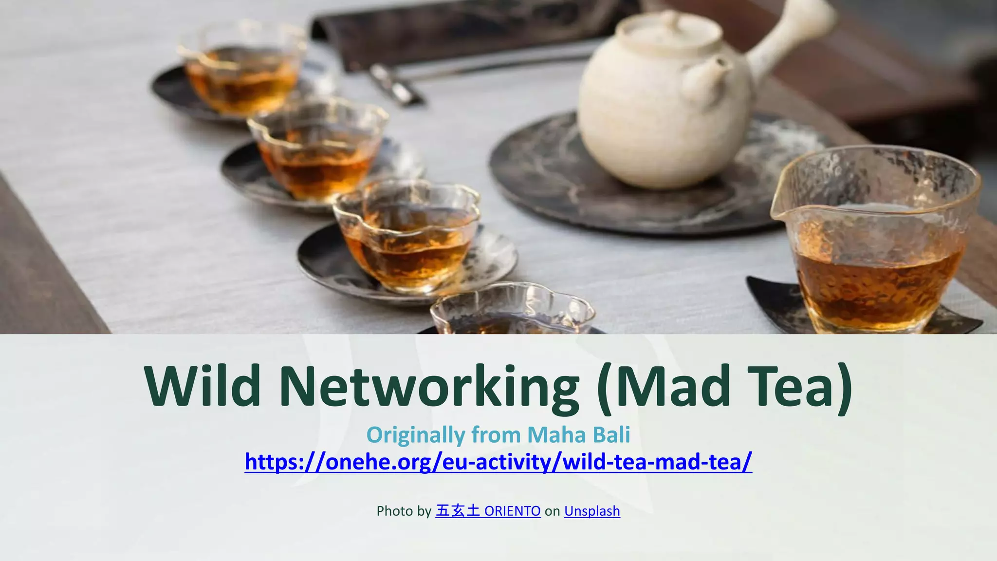 Wild Networking (Mad Tea)
Originally from Maha Bali
https://onehe.org/eu-activity/wild-tea-mad-tea/
Photo by 五玄土 ORIENTO on Unsplash
 