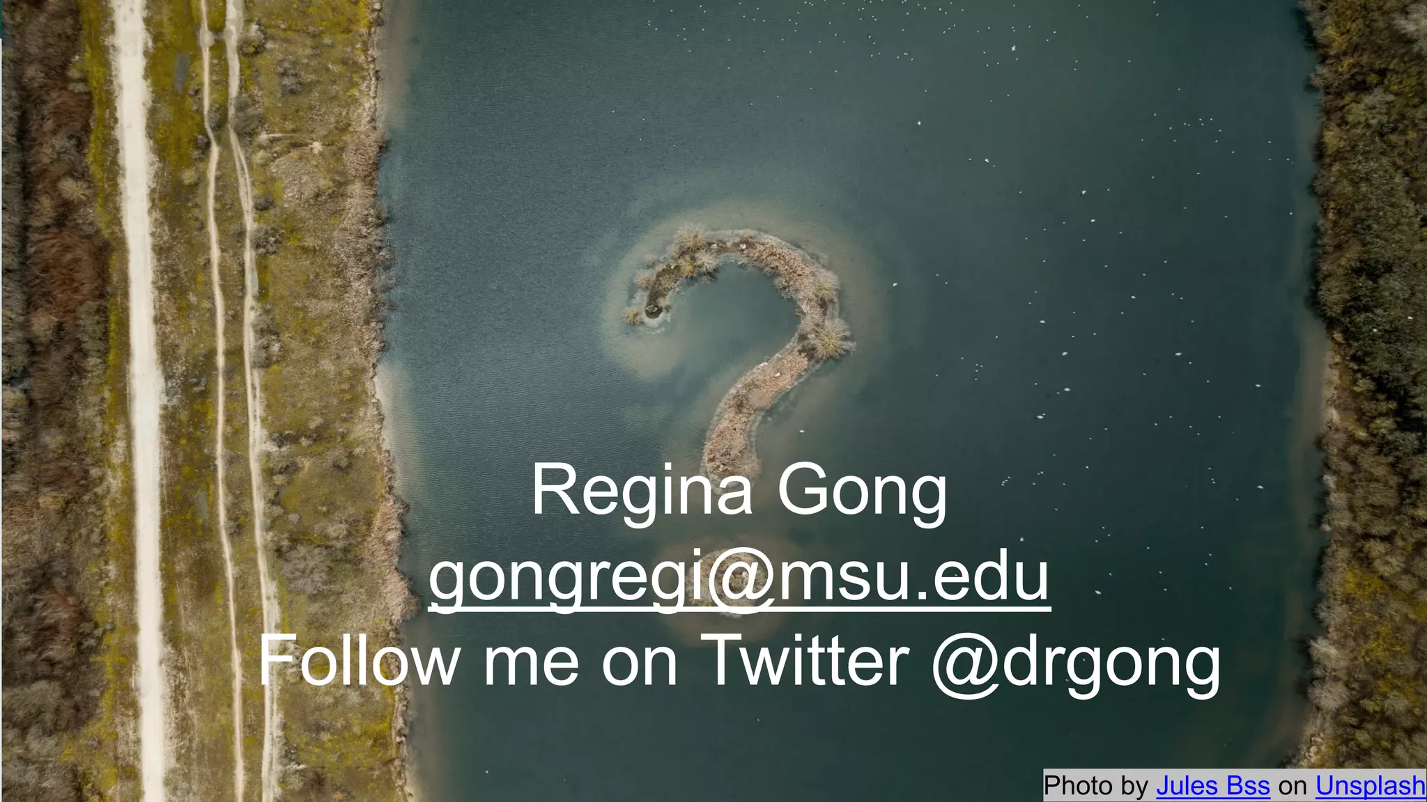 Photo by Jules Bss on Unsplash
Regina Gong
gongregi@msu.edu
Follow me on Twitter @drgong
 