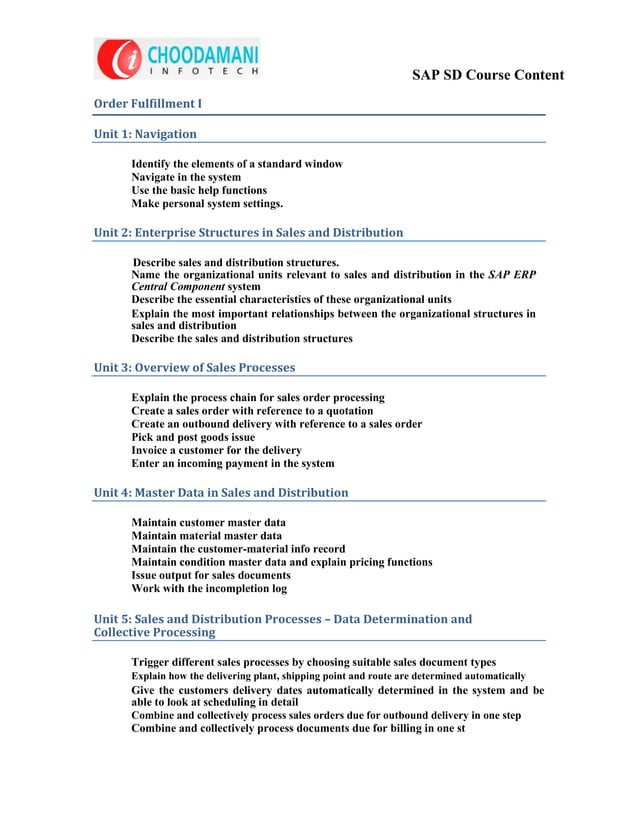 SAP SD Course Content | PDF