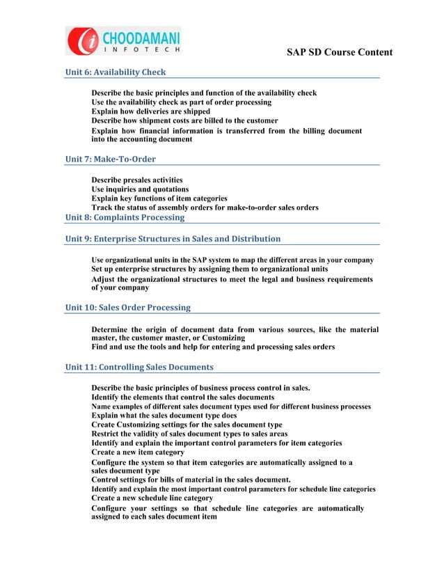 SAP SD Course Content | PDF