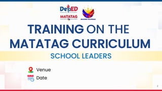 TRAINING ON THE
MATATAG CURRICULUM
Venue
Date
2
SCHOOL LEADERS
 