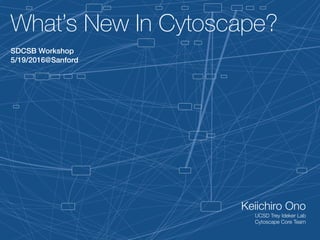 What’s New In Cytoscape?
Keiichiro Ono
UCSD Trey Ideker Lab
Cytoscape Core Team
SDCSB Workshop
5/19/2016@Sanford
 
