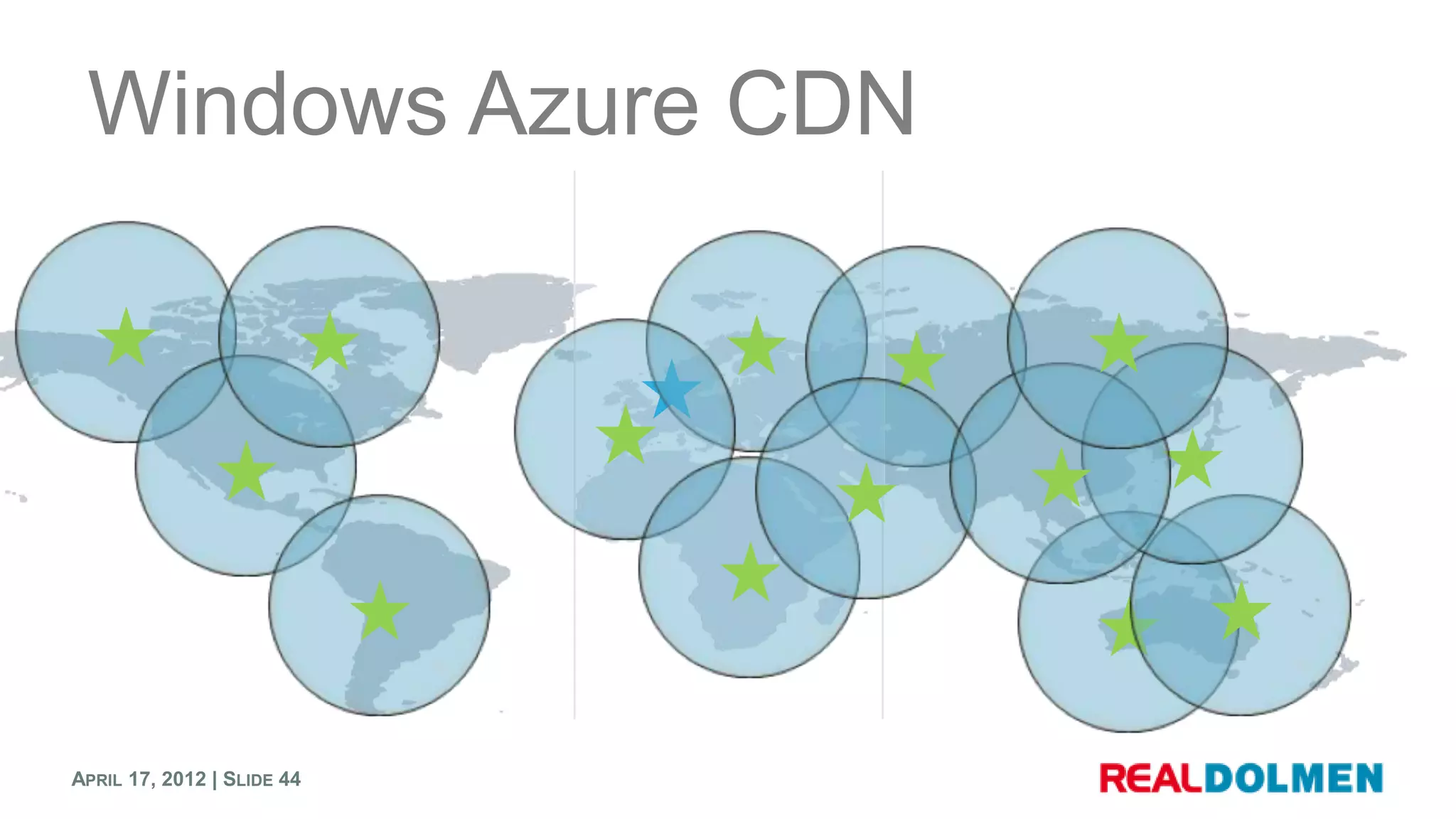 Windows Azure CDN




APRIL 17, 2012 | SLIDE 44
 