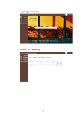20
d. Login sebagai owner (admin)
e. Tampilan CRUD Data Barang
 