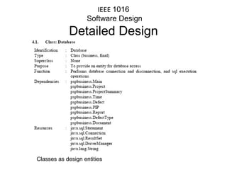 Classes as design entities IEEE  1016  Software Design Detailed Design 