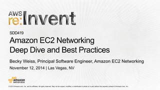 November 12, 2014 | Las Vegas, NV
Becky Weiss, Principal Software Engineer, Amazon EC2 Networking
 