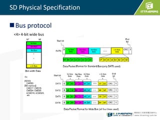 SD Physical Specification 
Bus protocol 
<4> 4-bit wide bus 
 
