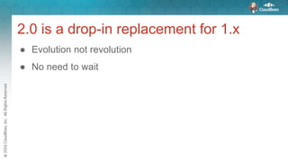 2.0 is a drop-in replacement for 1.x
● Evolution not revolution
● No need to wait
 