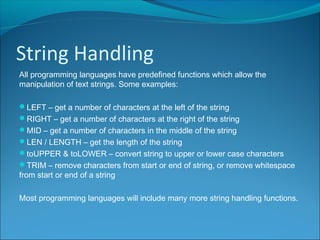 String Handling | PPT | Programming Languages | Computing