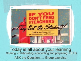 Today is all about your learning
Sharing, collaborating, connecting and preparing. LETS
ASK the Question: ... Group exercise.
 